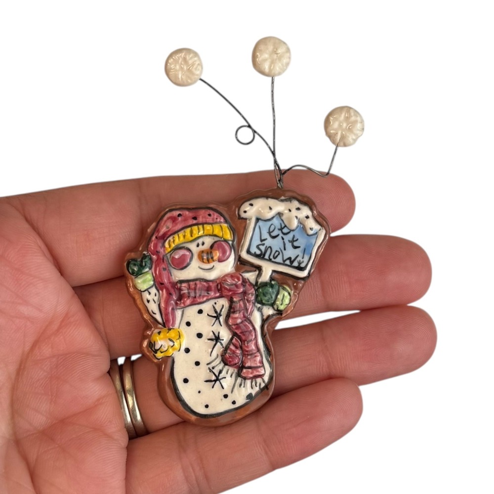 Heather Goldwine Snowman Brooch Pin Let‎ It Snow Winter Holiday Handmade A14Q